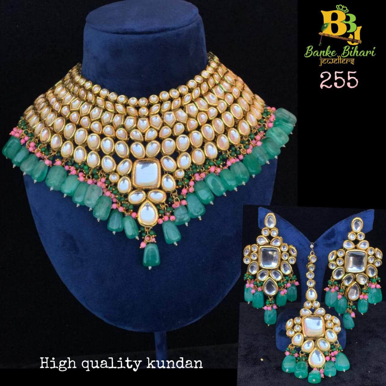 Zevar choker necklace Light Green Kundan Stone Choker Necklace By Zevar