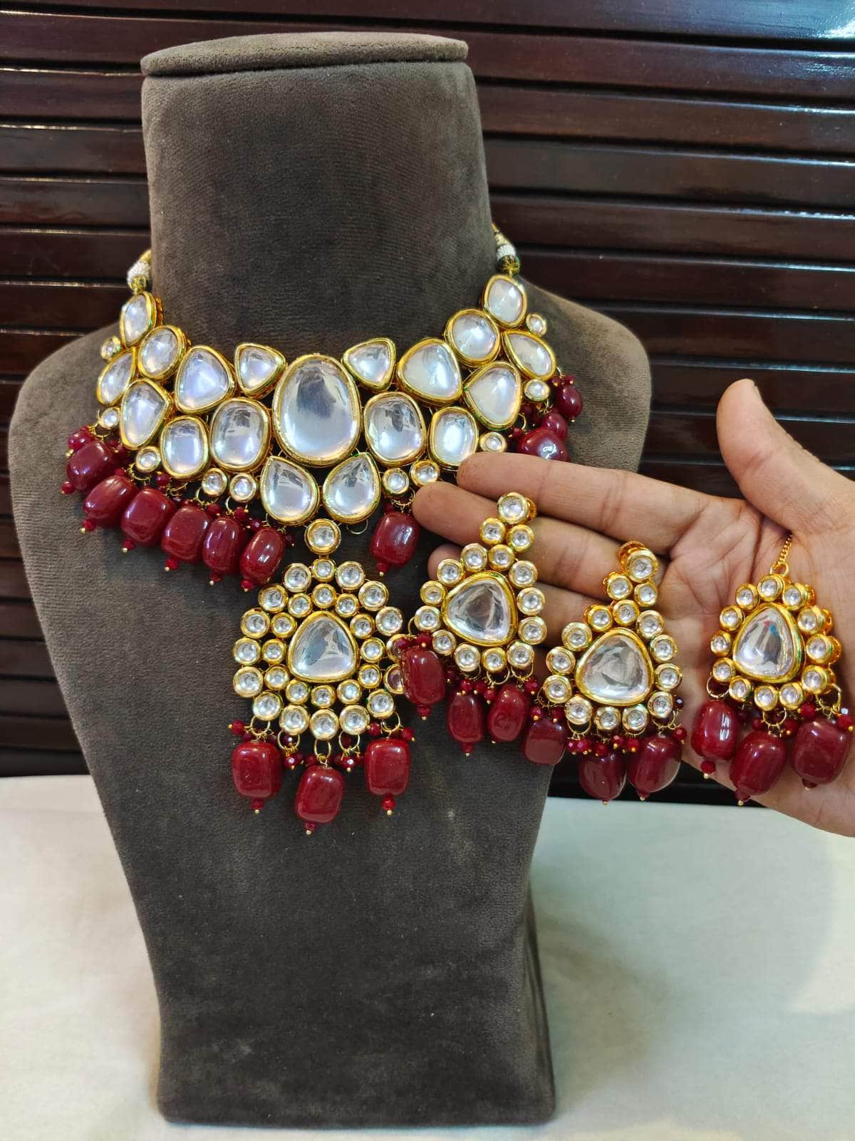 Zevar choker necklace mehron Gold Tone Kundan Necklace with Earrings By Zevar