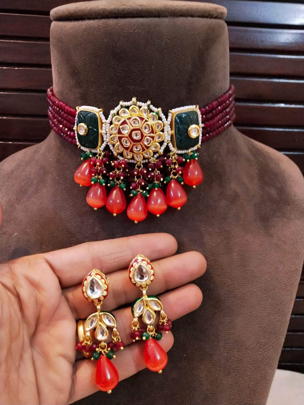 Zevar choker necklace Mehroon Pearl & Beads Kundan Choker Necklace By Zevar