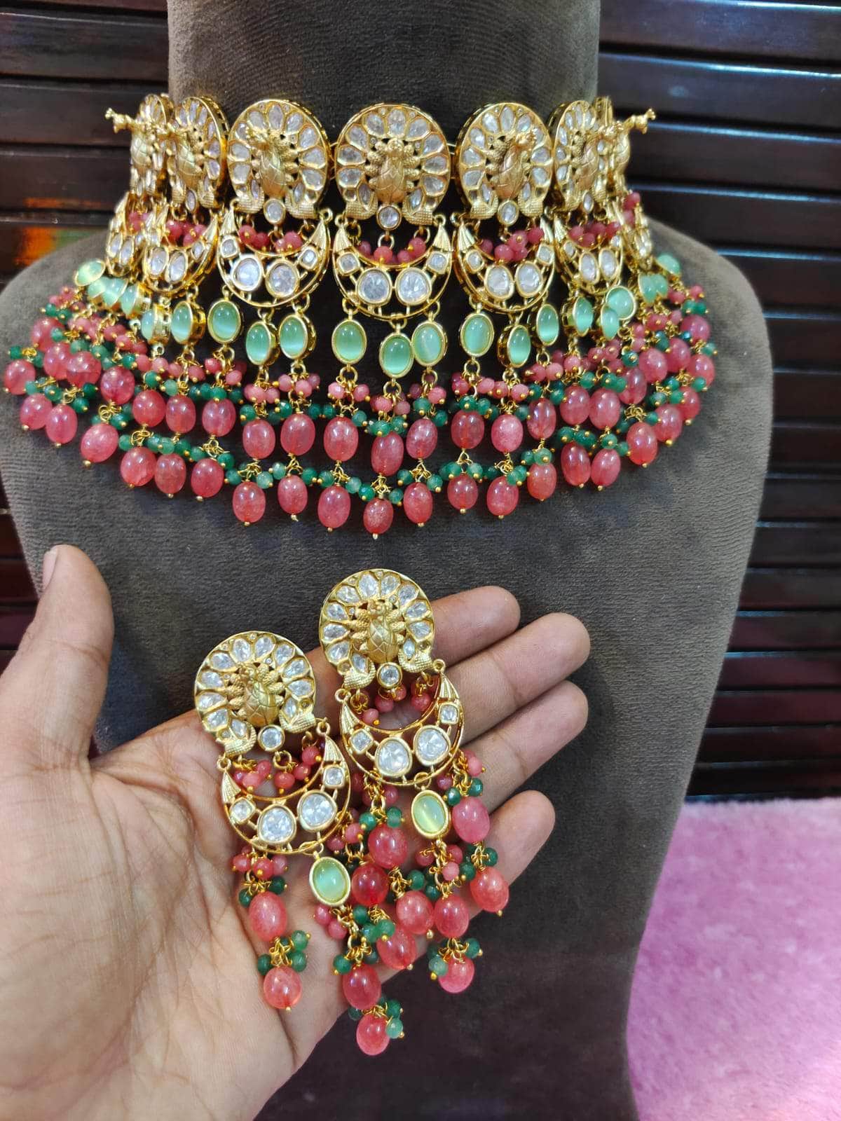 Zevar choker necklace Pink Kundan Choker Necklace By Zevar