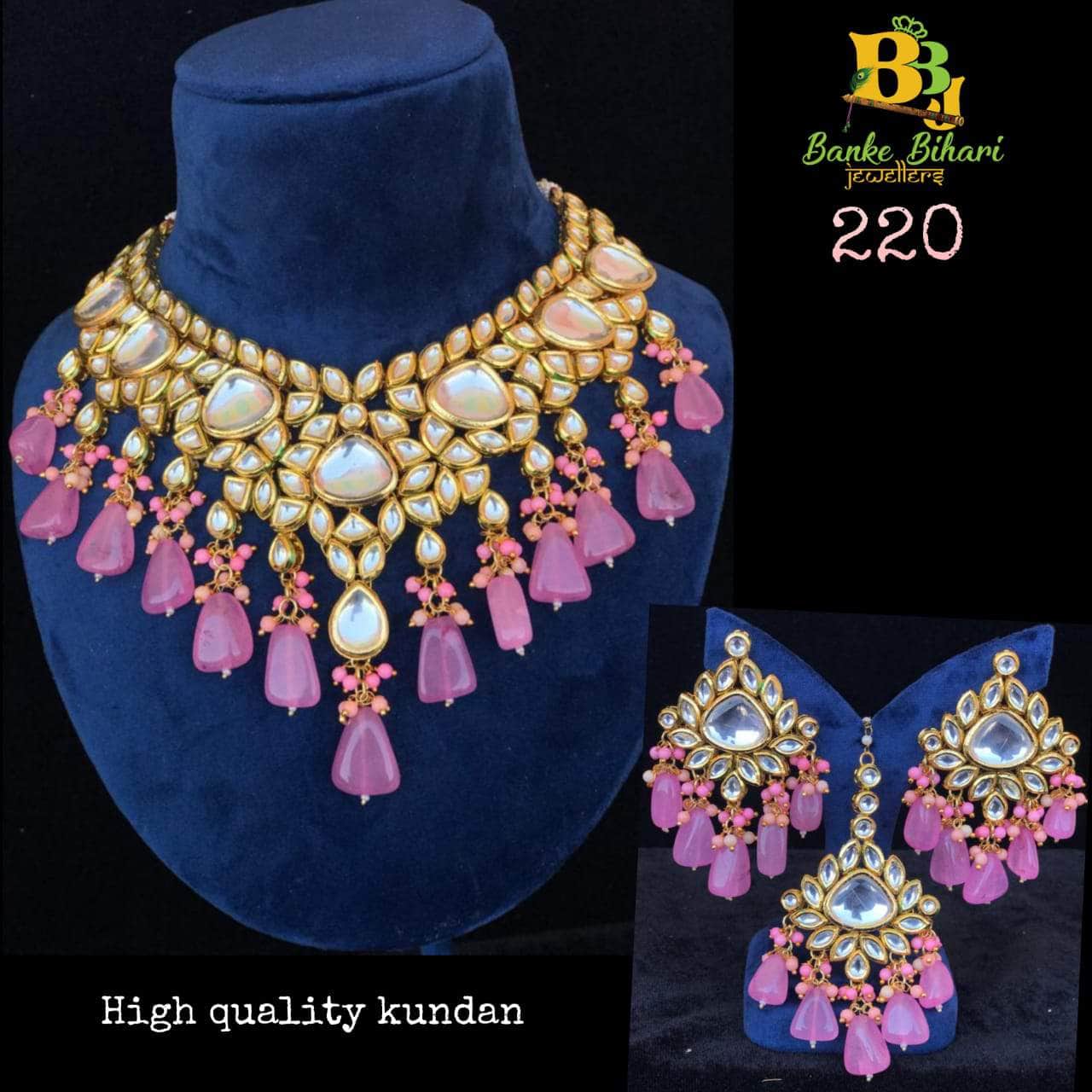 Zevar Choker Necklace Pink Kundan Jewelry Set By Zevar