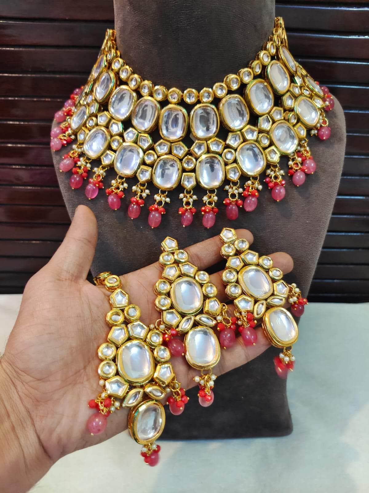 Zevar choker necklace Red Pearl Studded Choker Necklace Set By Zevar