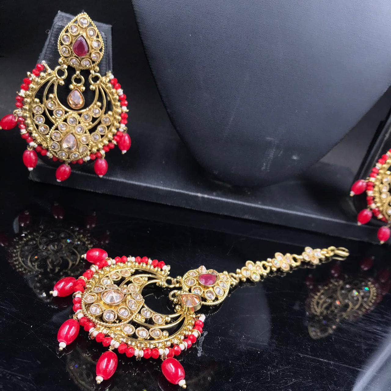 Zevar choker necklace Red Stone-Studded Pearls Choker Jewellery Set By Zevar