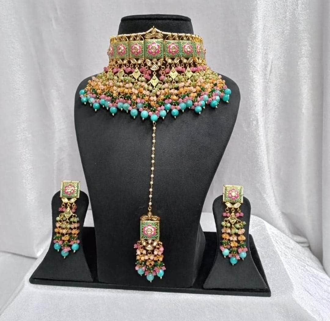 Zevar choker necklace Sky Blue Party Wear Pearl Choker Necklace Set By Zevar