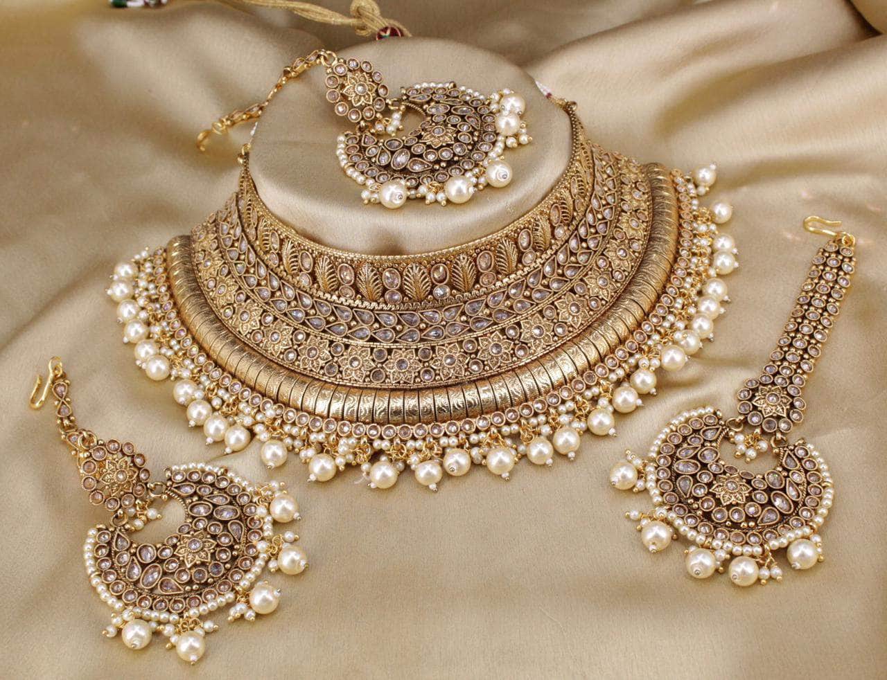Zevar copper necklace White Gold Plated & Pearl Studded Copper Necklace Set By Zevar