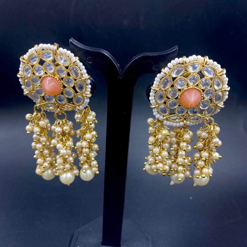 Zevar Earrings Antique Gold earrings/ polki earrings/ Indian earrings/ Kundan Pearl earrings By Zevar.