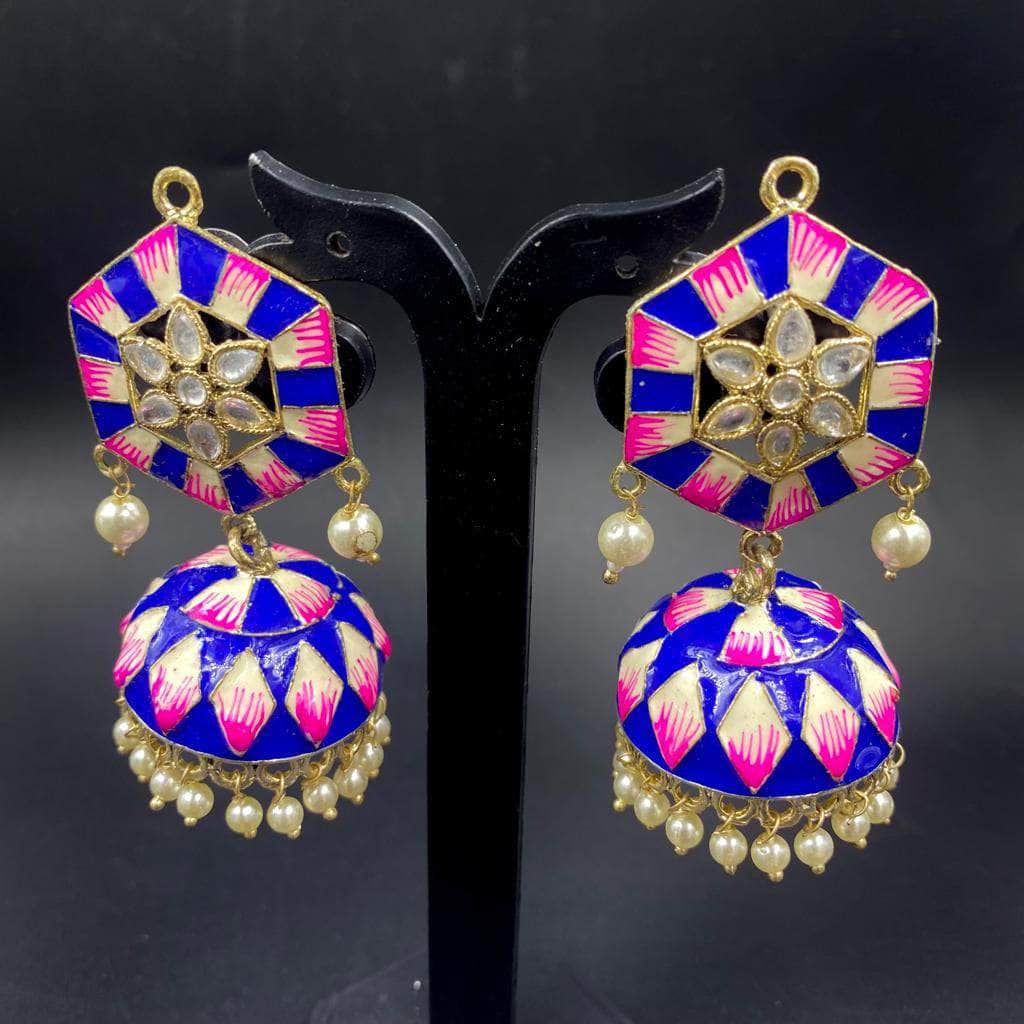Zevar Earrings Beautiful Lovely Enamel Jhumki Earrings/Indian Traditional Handmade Jhumki Earrings/Meenakari Earrings By Zevar.