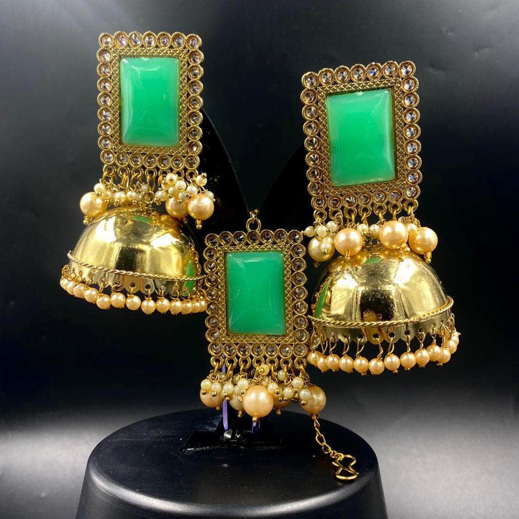 Zevar Earrings Beautiful & Lovely Jhumki Earrings With Maang Tika/Indian Traditional Handmade Jhumki Earrings/Gold Plated Earrings By Zevar.