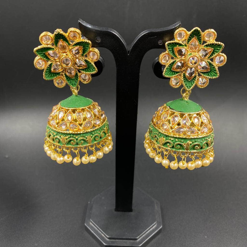 Zevar Earrings Beautifull Green Kundan Jhumka Earrings Design By Zevar