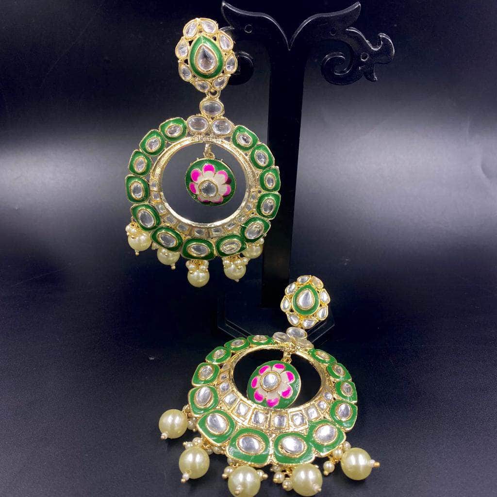 Zevar Earrings Beautifull Green Meena kari Chandbali Earrings Desing By Zevar.