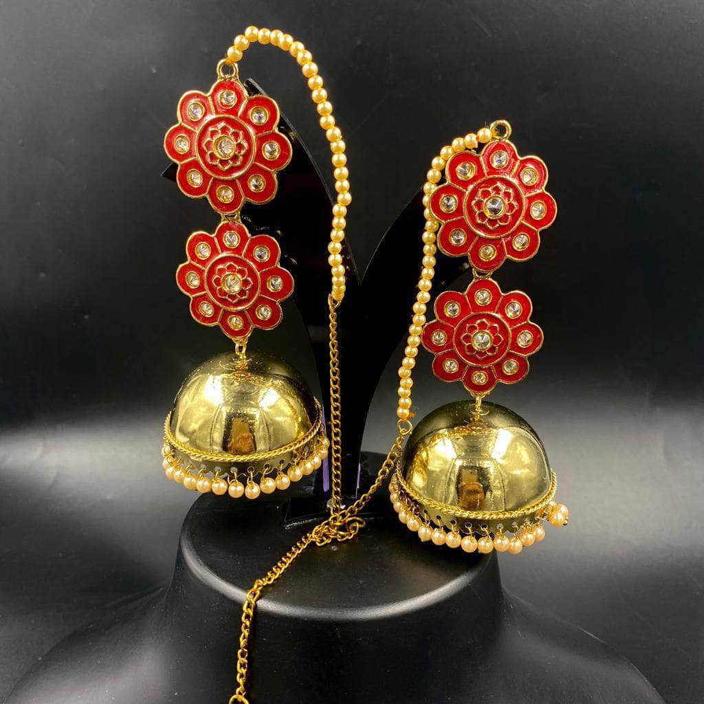 Zevar Earrings Beautifull Jhumka with Ear chain, Indian Earrings, Wedding Earrings By Zevar.