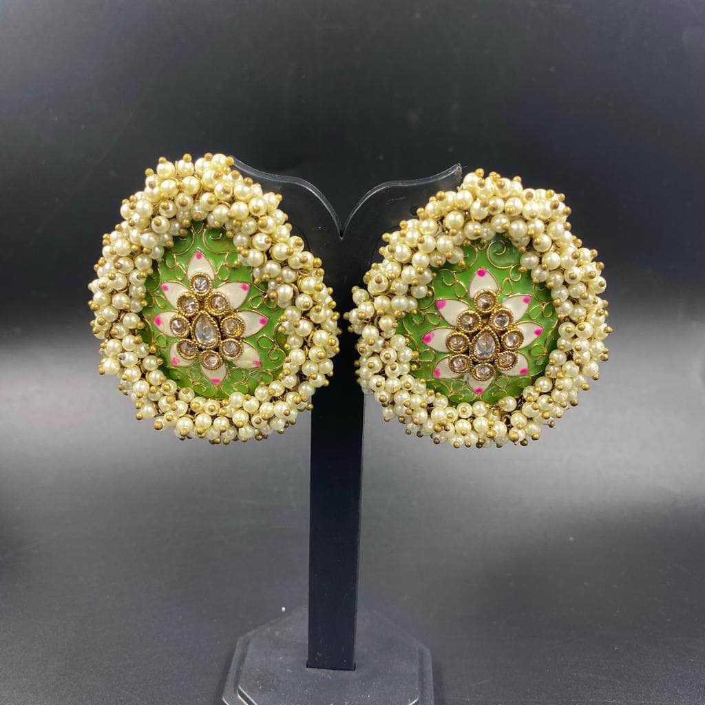 Zevar Earrings Beautifull Kundan Green Meenakari Stud Earrings Desing By Zevar.