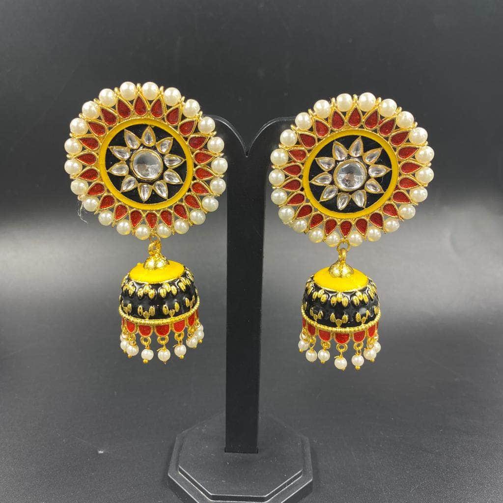 Zevar Earrings Beautifull Meenakari Kundan Jhumka Earrings Desing By Zevar.