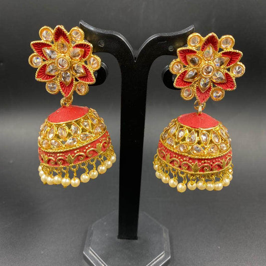 Zevar Earrings Beautifull Red Kundan Jhumka Earrings Design By Zevar
