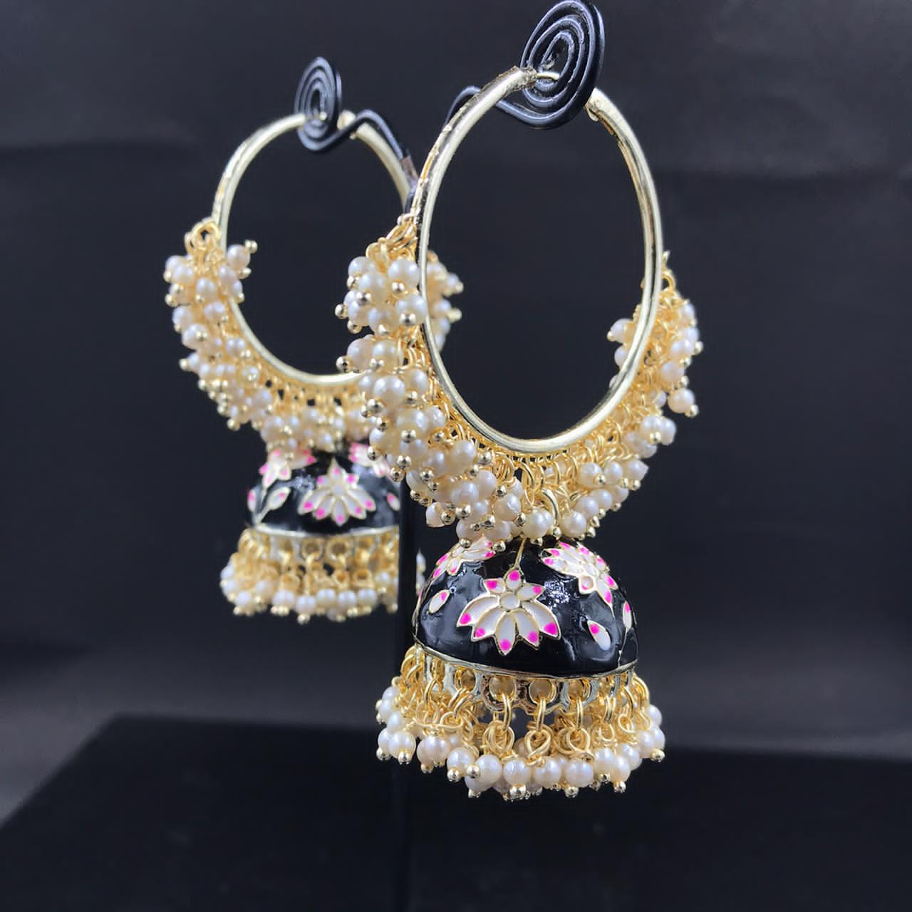 Zevar Earrings Black Kundan Earrings Jhumkas Design By Zevar