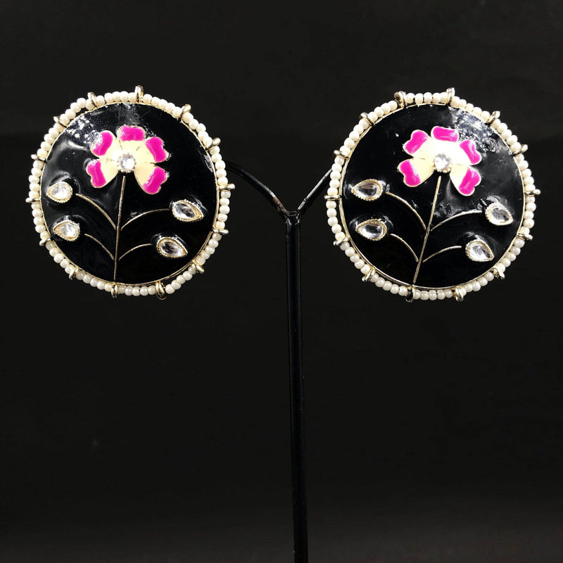 Zevar Earrings Black Kundan Minakari earrings Design By Zevar