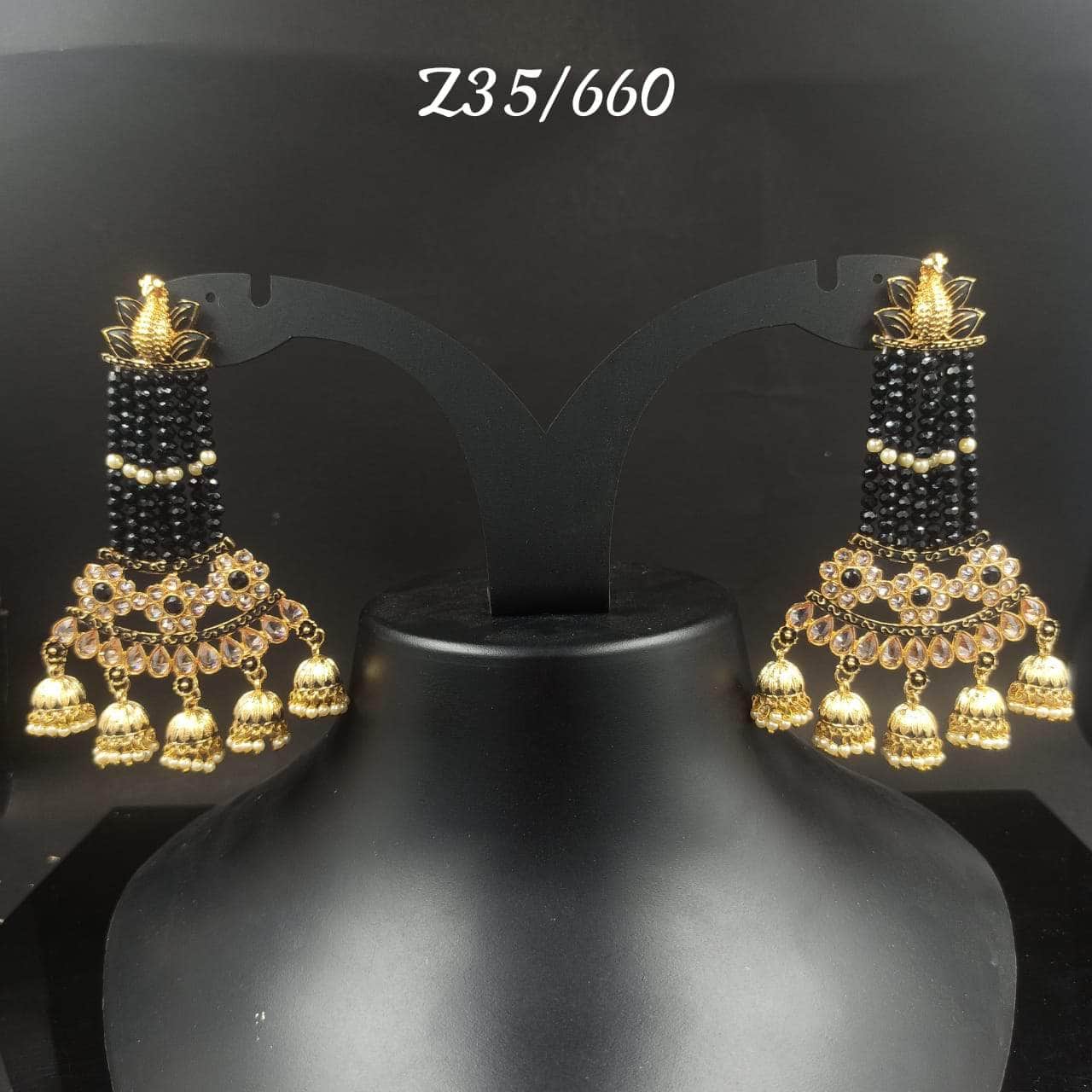 Zevar Earrings Black Kundan Minakari & Pearl Earrings Design By Zevar