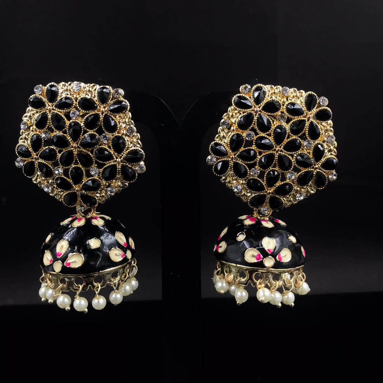 Buy Black Beads Kundan Chandelier Earrings | Kundan Earrings – Nithilah