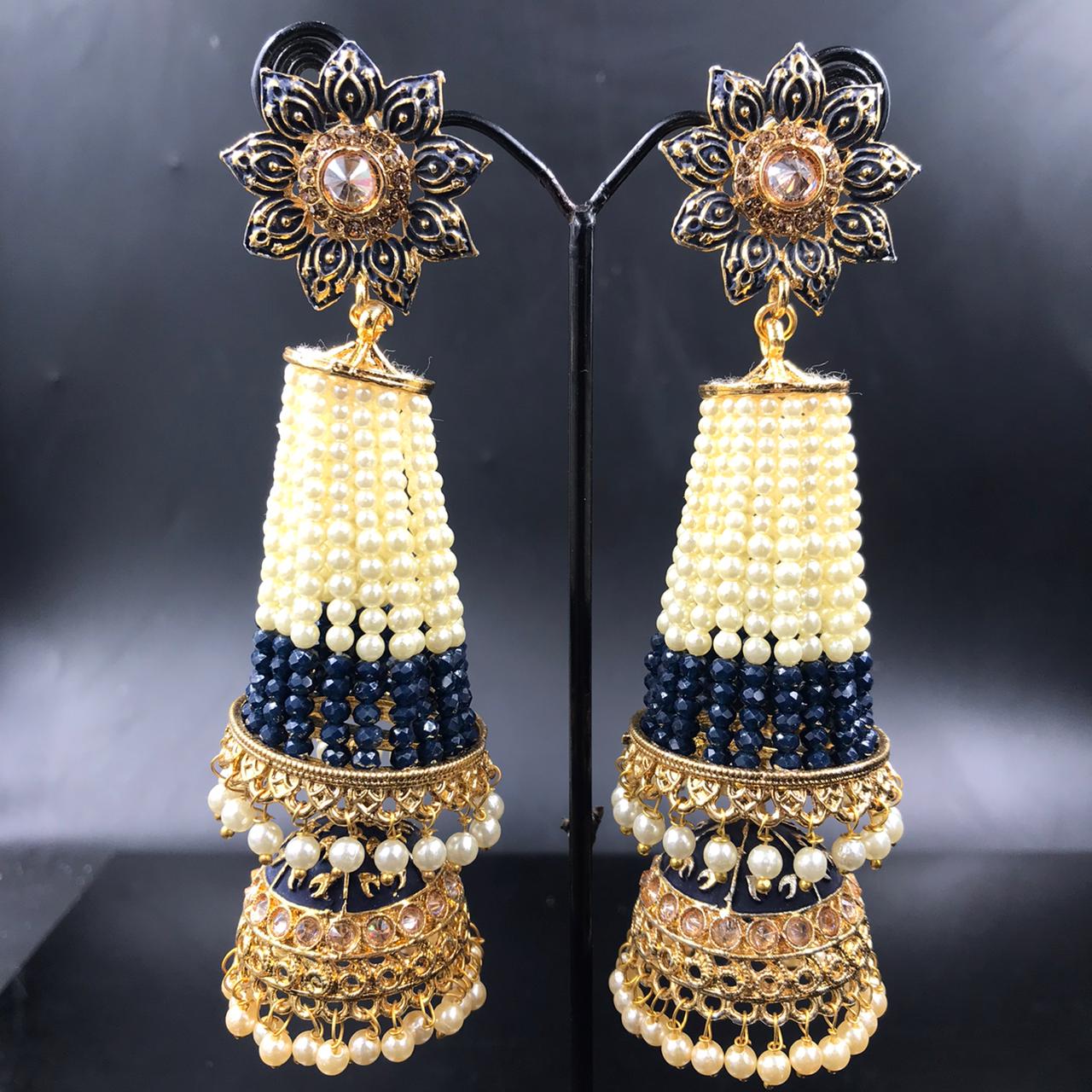 Zevar Earrings Blue Gold Plated Jhumka Earrings By Zevar
