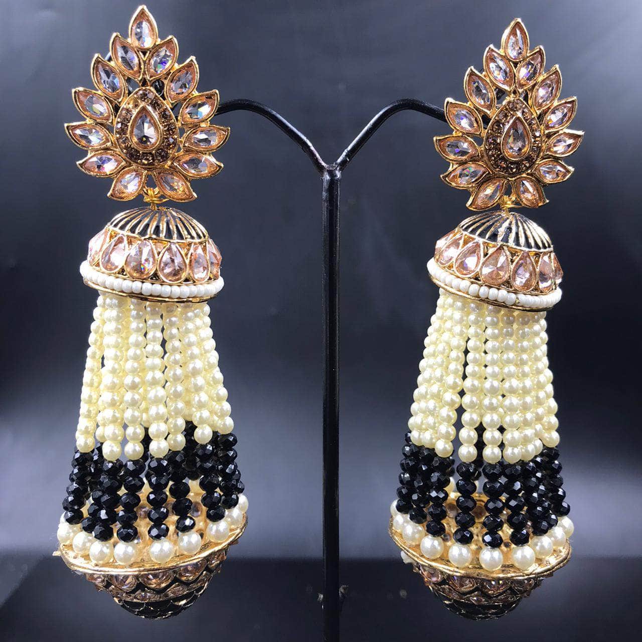 Bollywood Style Indian Bali Hoop Earrings Black Kundan Jhumka Bridal  Jewelry Set | eBay