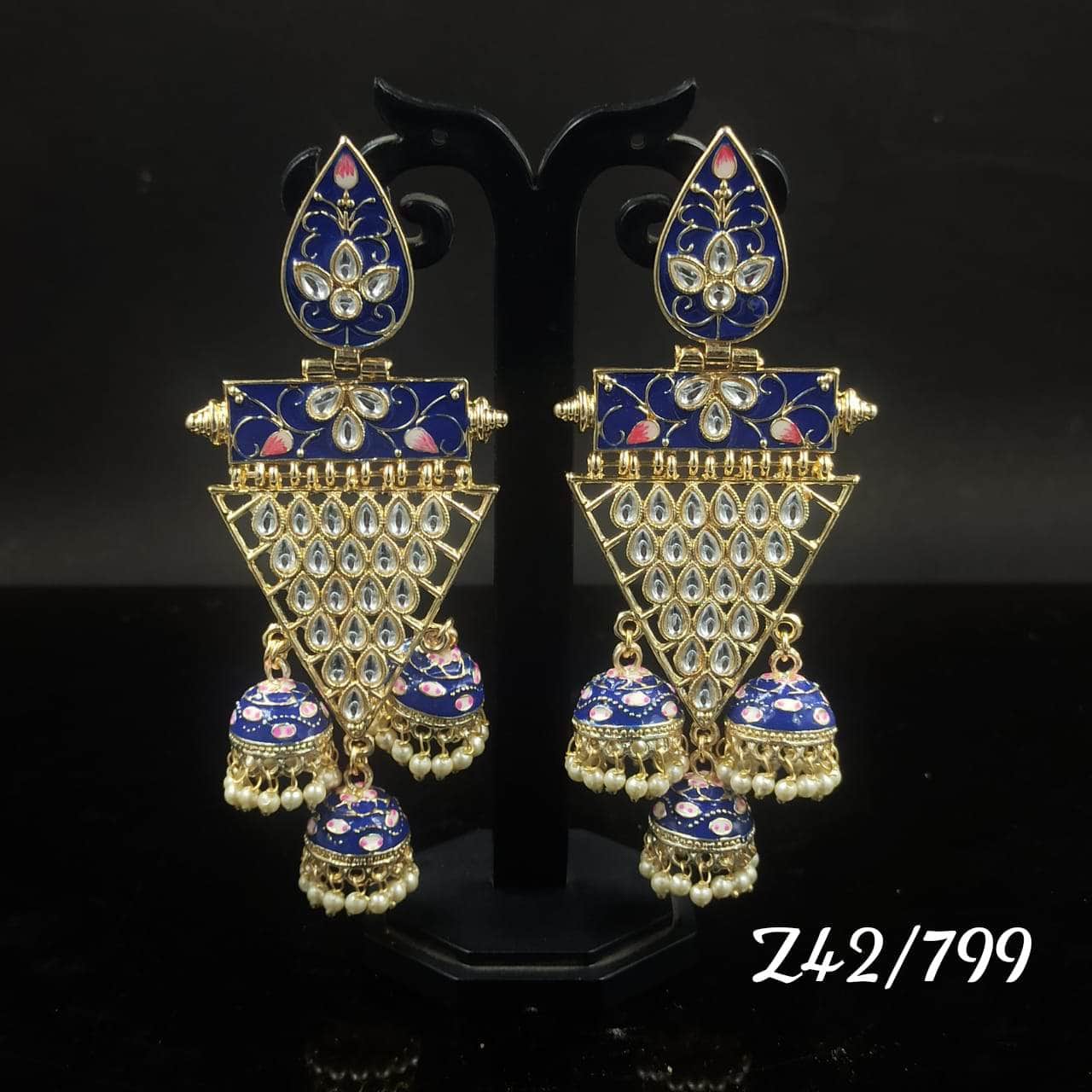 Zevar Earrings Blue Kundan Minakari Earrings Design By Zevar