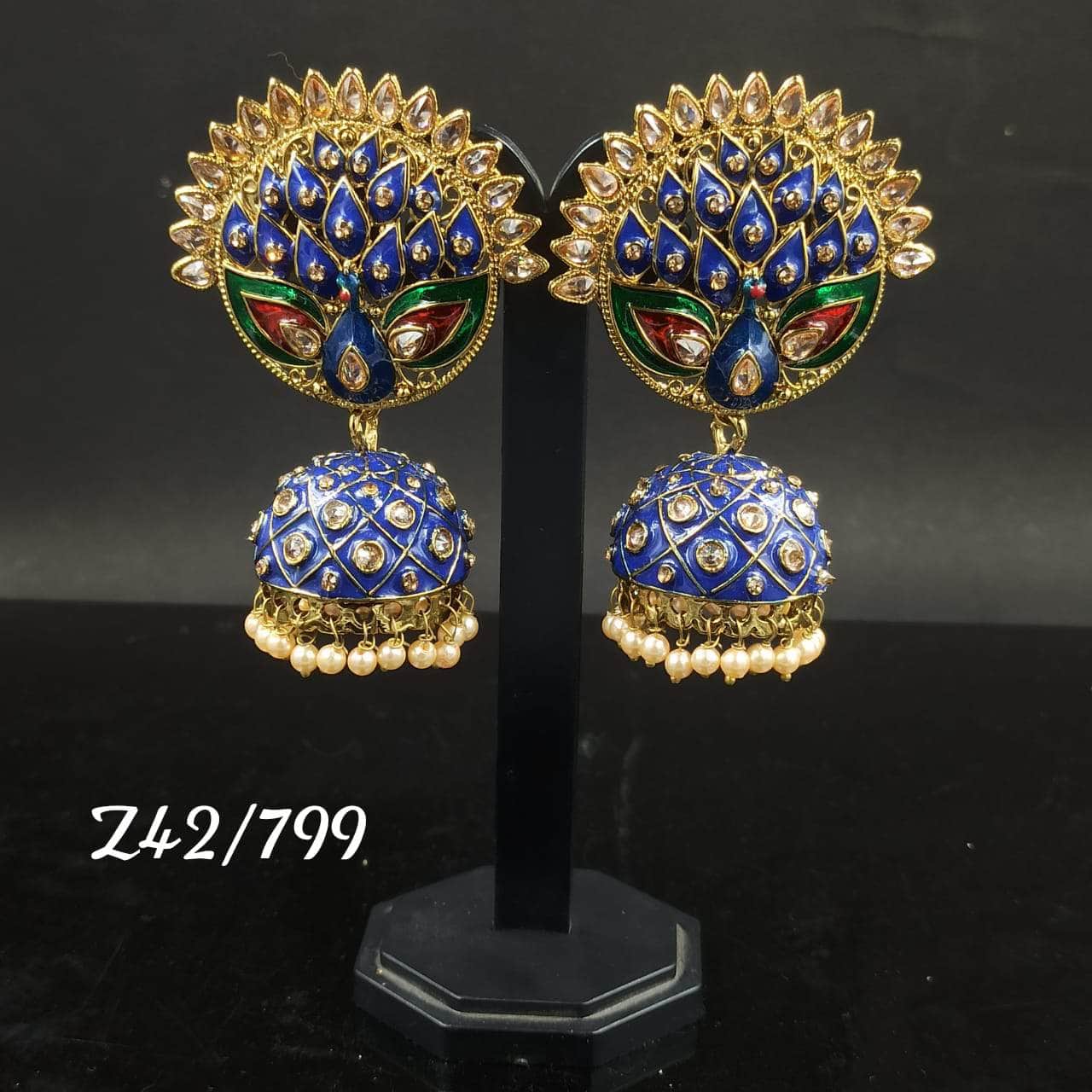 Zevar Earrings BLUE Kundan Minakari & Pearl Earring By Zevar