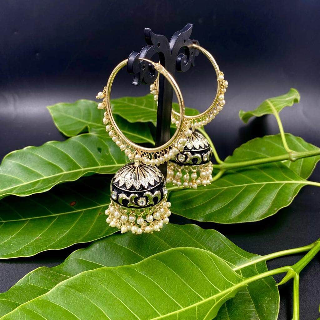 Zevar Earrings Bollywood Earrings Set, Hoop Pearls Earrings Set, Jhumka Jhumki Earrings Set By Zevar.