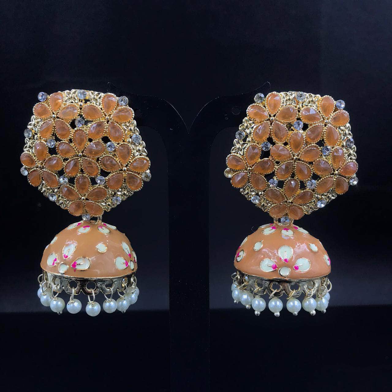 Zevar Earrings Brown Latest Kundan Stone Jhumka Earrings Design By Zevar