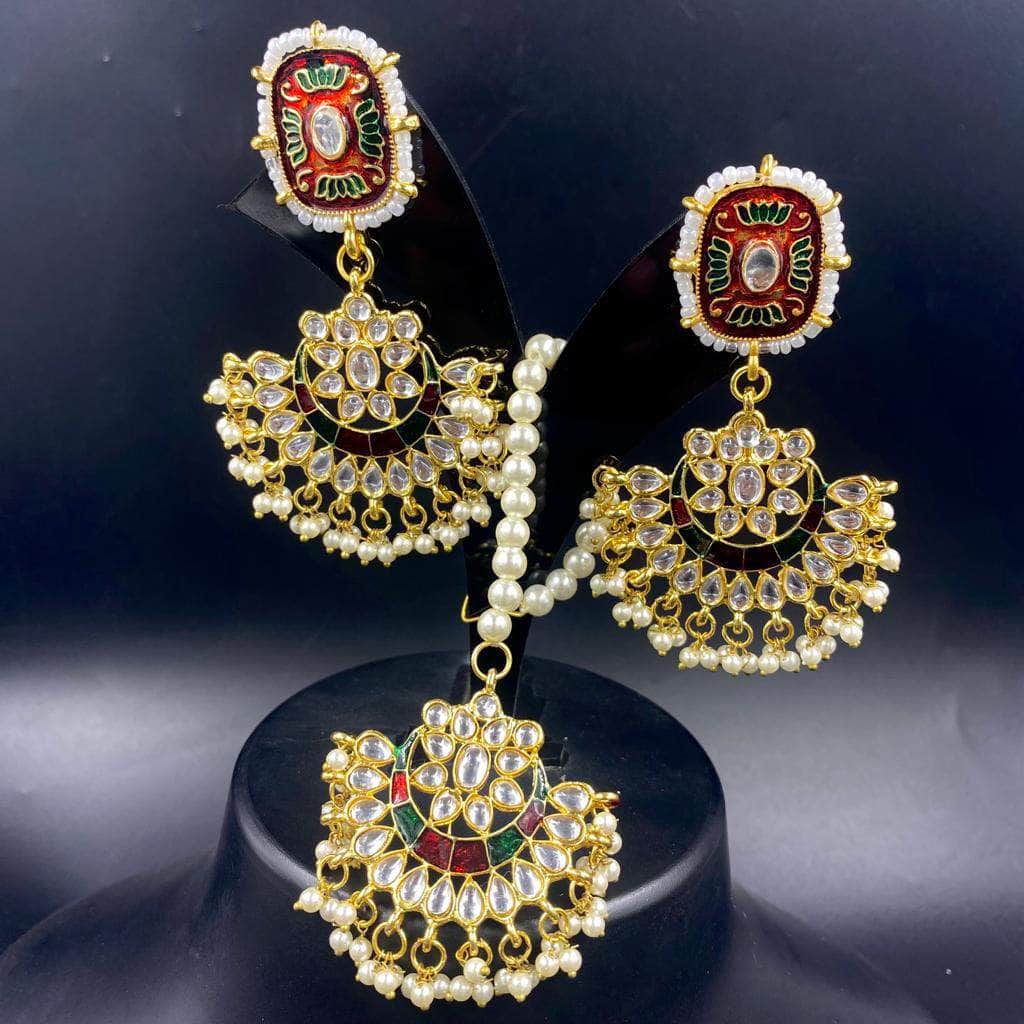 Zevar Earrings Chandbali Earrings Large Maang Tikka  Combo / Indian Wedding Jewelry / Traditional Bridal Earrings Set Zevar.