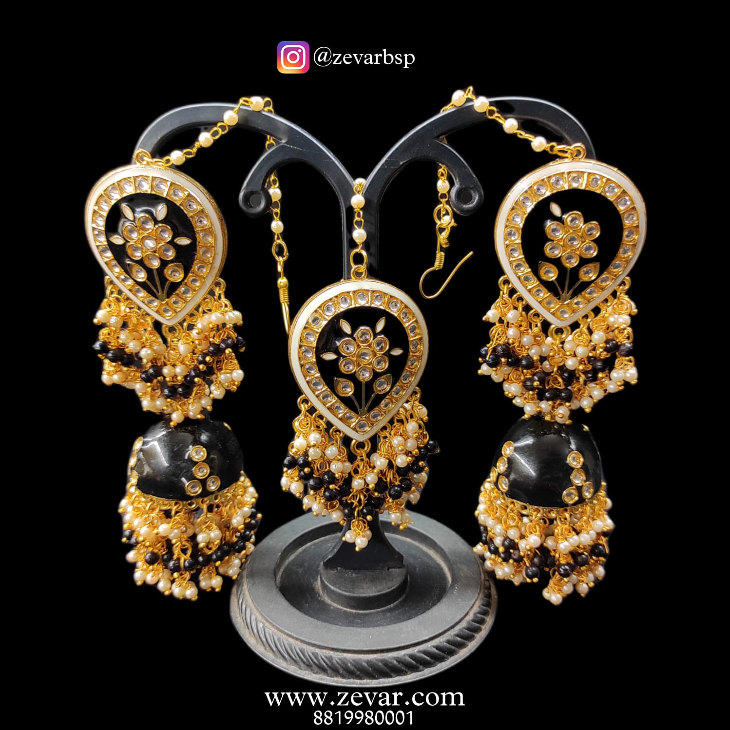 Zevar Earrings Copy of High Quality kundan Chandbali Design Earrings With Maangtika Set By Zevar