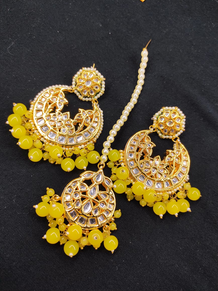 Zevar Earrings Copy of High Quality kundan earrings With Maangtika Back Side Meenakari Work Set By Zevar