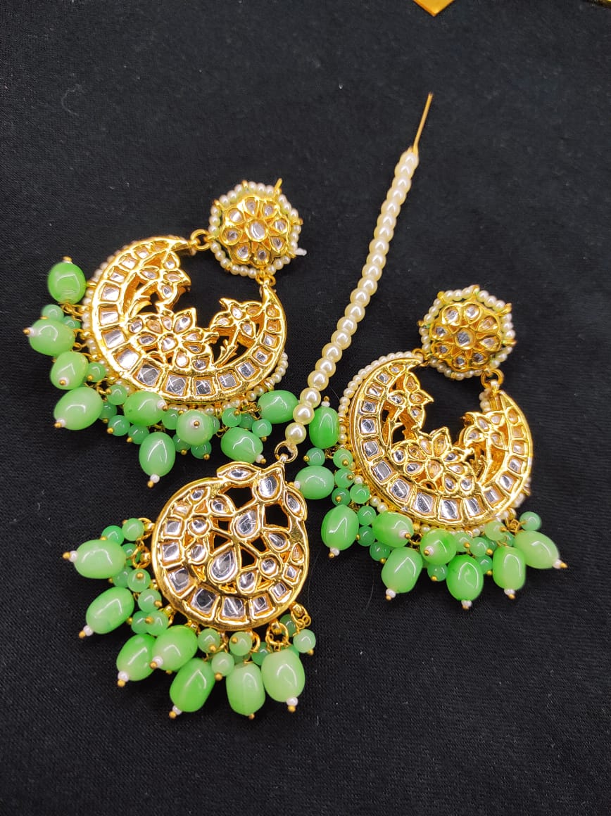 Zevar Earrings Copy of High Quality kundan earrings With Maangtika Back Side Meenakari Work Set By Zevar