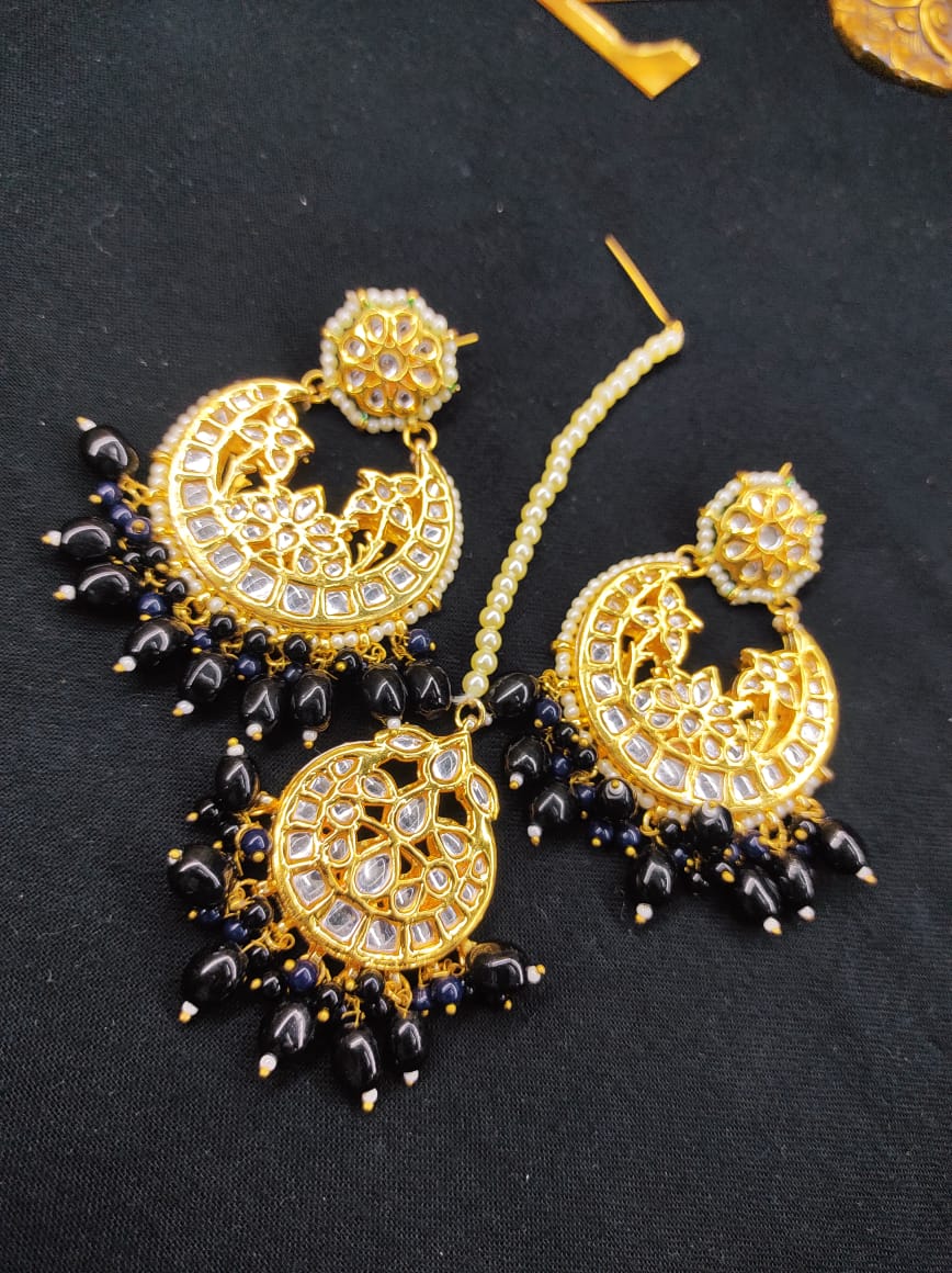Zevar Earrings Copy of High Quality kundan earrings With Maangtika Back Side Meenakari Work Set By Zevar