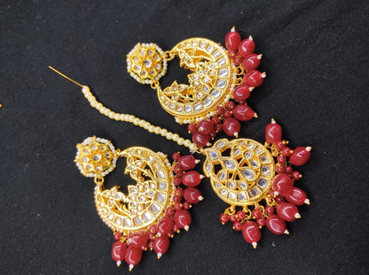 Zevar Earrings Copy of High Quality kundan earrings With Maangtika Back Side Meenakari Work Set By Zevar