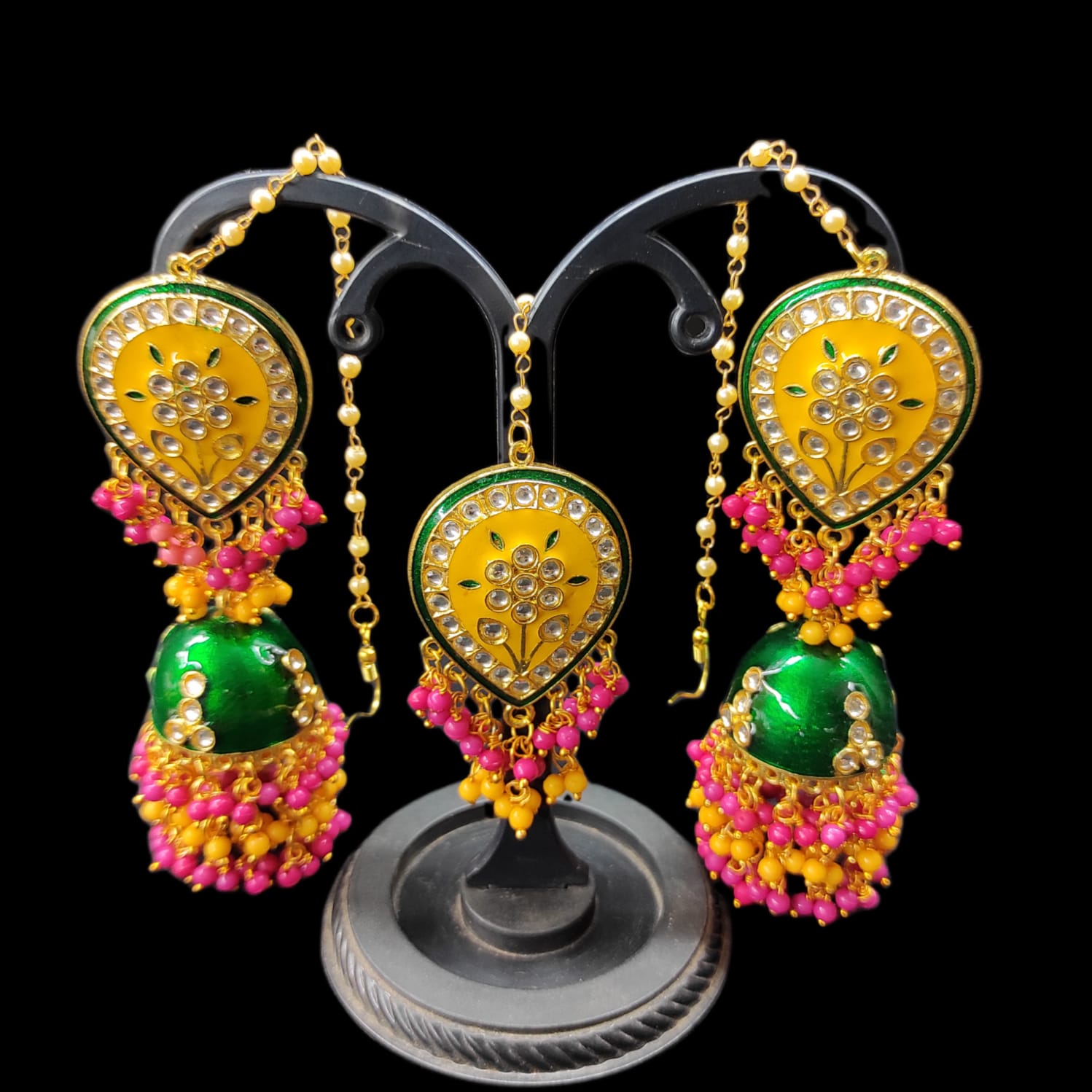 Zevar Earrings Copy of High Quality kundan Meenakari Work jhumka Earrings With Maangtika Set By Zevar