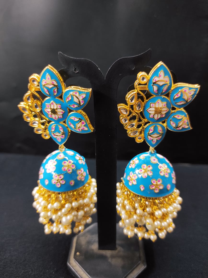Zevar Earrings Copy of Meenakari Work  kundan jhumka earrings Set By Zevar