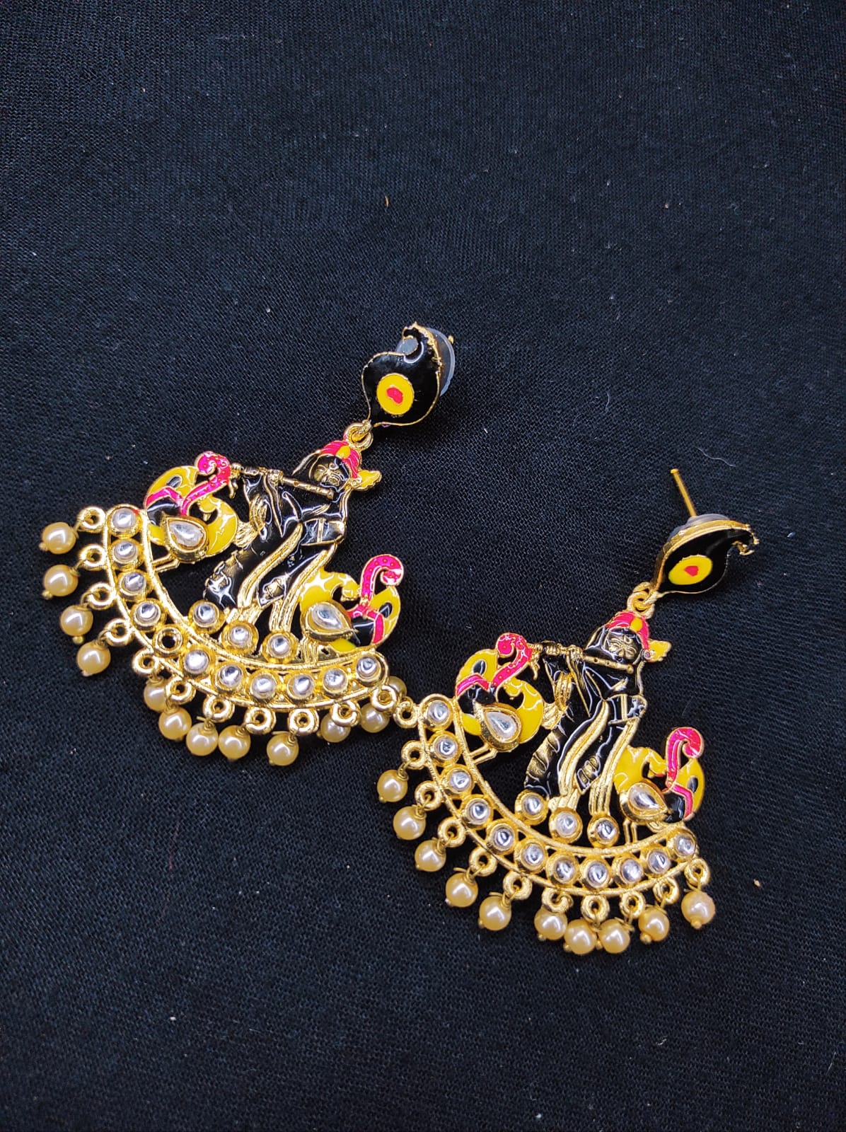 Zevar Earrings Copy of New Meenakari Work Shree Krishna Design Fancy Earrings Set By Zevar