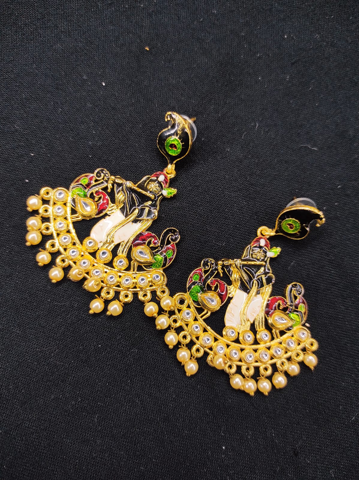 Zevar Earrings Copy of New Meenakari Work Shree Krishna Design Fancy Earrings Set By Zevar