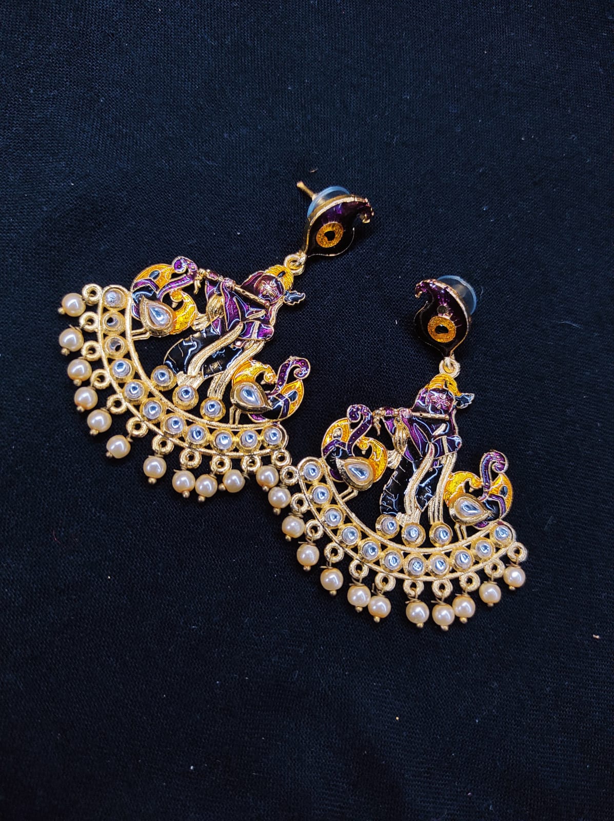 Zevar Earrings Copy of New Meenakari Work Shree Krishna Design Fancy Earrings Set By Zevar