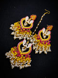 Zevar Earrings Copy of Traditional kundan earrings  With Maangtika Set By Zevar