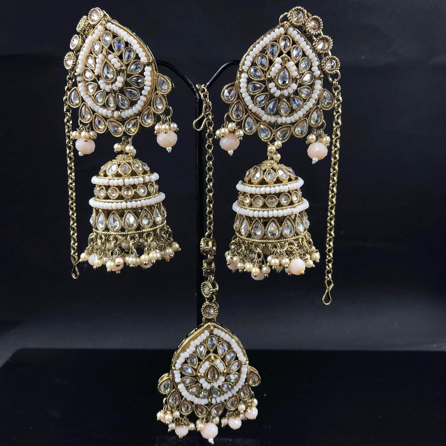 Zevar Earrings Cream Kundan Gold Pleted & Pearl Earring By Zevar
