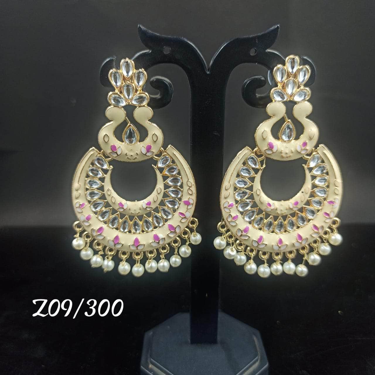 Zevar Earrings CREEMY Kundan Minakari & Pearl Earrings Design By Zevar