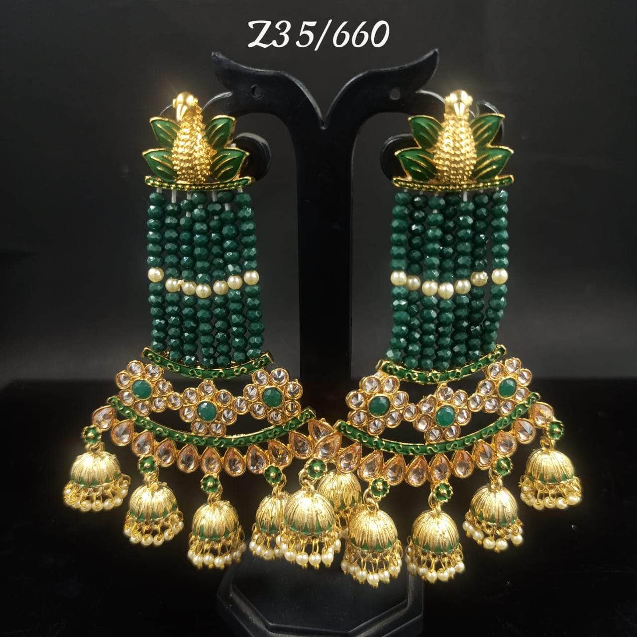 Zevar Earrings DARK GREEN Kundan Minakari & Pearl Earrings Design By Zevar