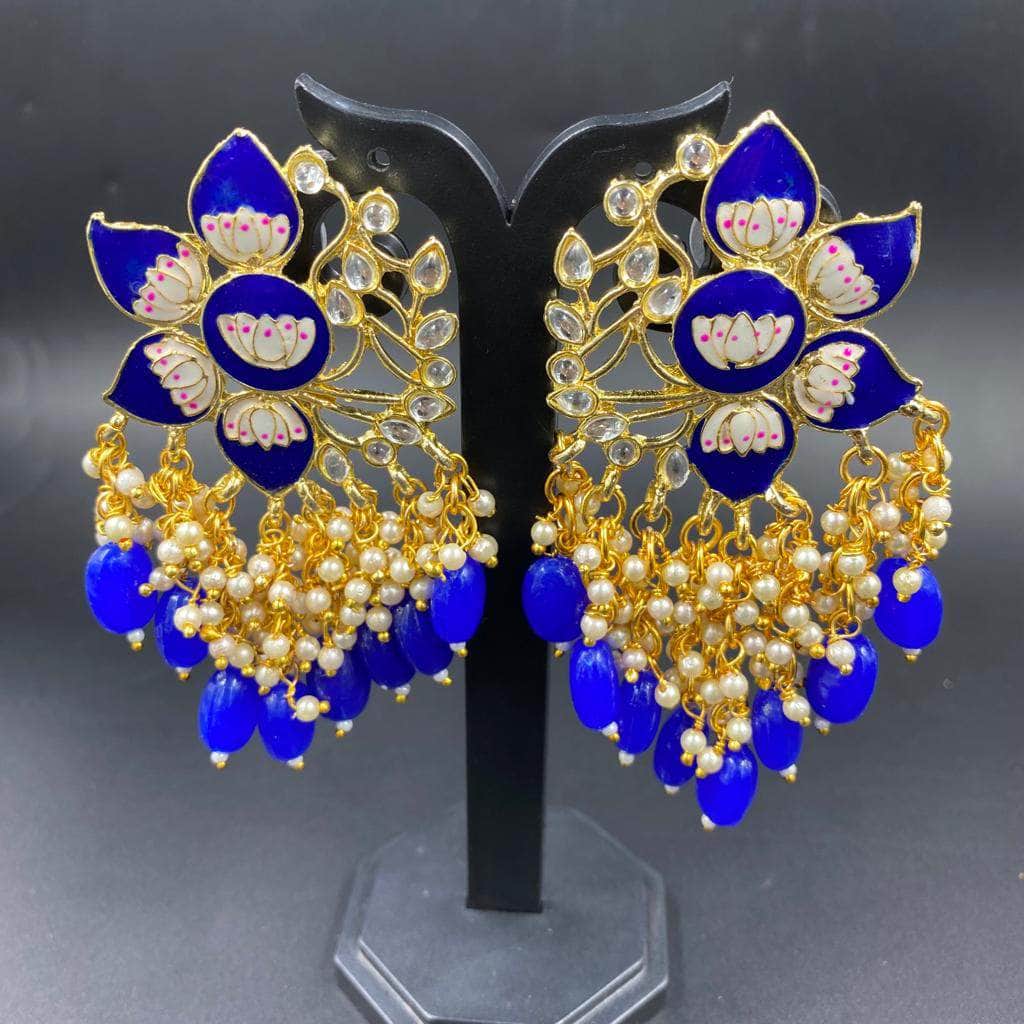 Zevar Earrings Gold Finished Blue Pearl Kundan Earring Desing By zevar.
