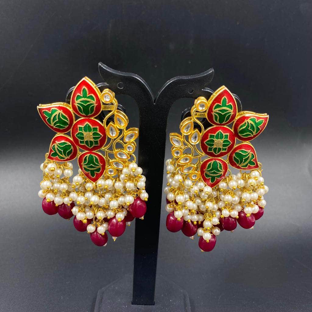 Zevar Earrings Gold Lotus Kundan Meena Jhumka Earring Desing By Zevar.