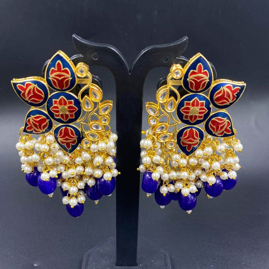 Zevar Earrings Gold Lotus Kundan Meena Jhumka Earring Desing By Zevar.