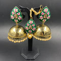 Zevar Earrings Gold Plated Green Meenakari Maangtikka And Earring Set by Zevar.
