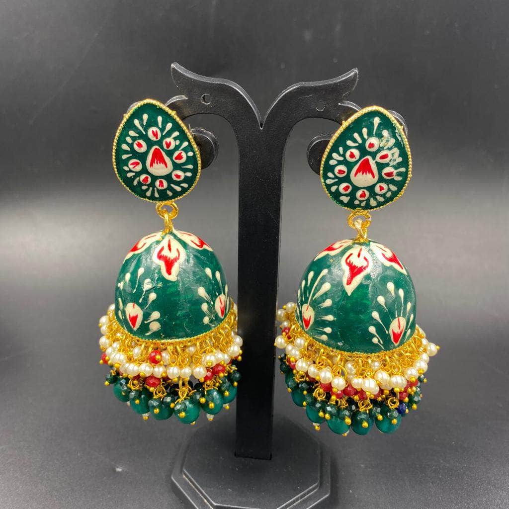 Zevar Earrings Green Color Meenakari Jhumkas Earring By Zevar.