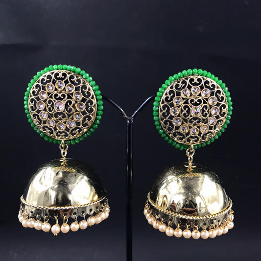 Zevar Earrings Green Gold Pleted & Pearl Earring By Zevar
