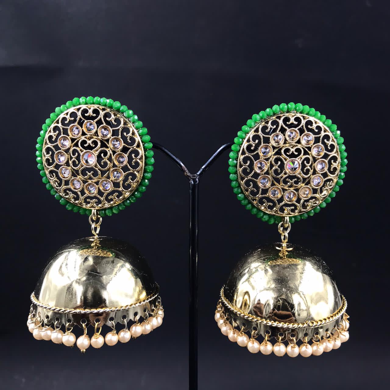Zevar Earrings Green Gold Pleted & Pearl Earring By Zevar